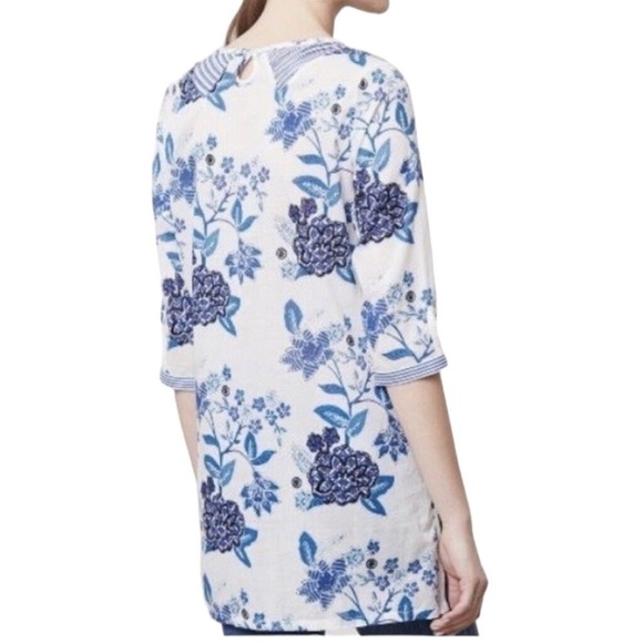 Anthropologie MERMAID Floral Sea Holly Cotton Tunic Top, Large - Picture 2 of 12